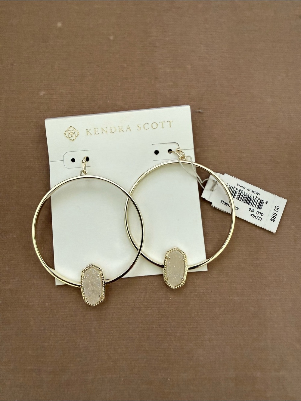 Kendra Scott Gold Hoop Earrings with Neutral Druzy Stone